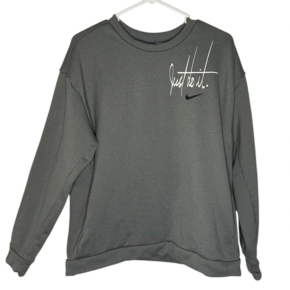 NIKE Just Do It Womens Gray Pullover Long Sleeve Pockets Sweatshirt Size Medium